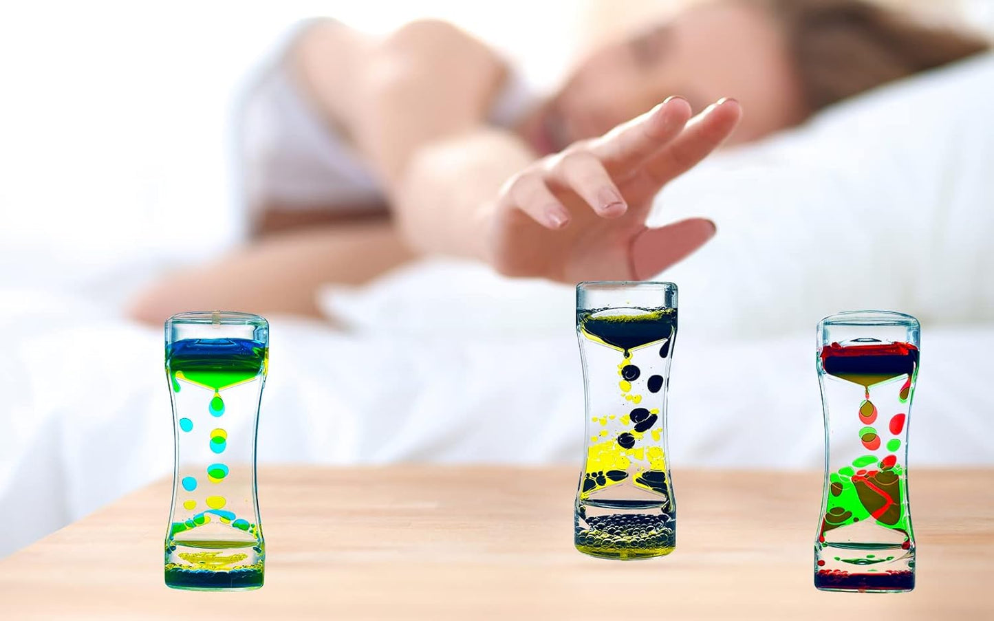 1 Pack Liquid Motion Bubbler Timer Sensory Toys for Relaxation, Water Timer Fidget Toy for All Age, Motion Bubble Sensory Toy Play for Office Home Blue & Green