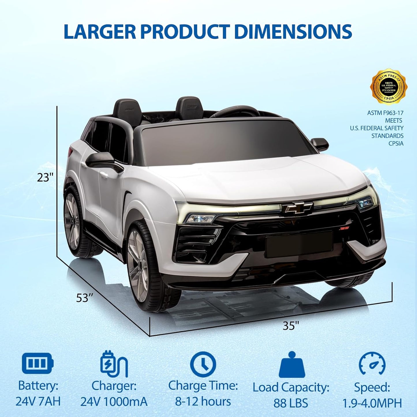 Hetoy 24V 2-Seater SUV Licensed Chevrolet Blazer Ride On Car Toy w/Parent Remote Control, 3 Speeds, Wireless Music, MP3 Player, Electric Car for Kids Ages 3-8, White