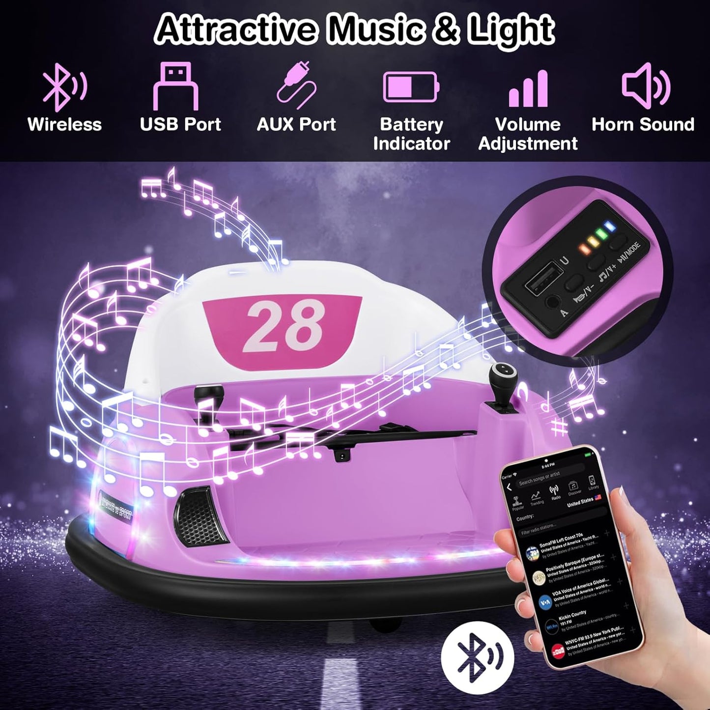 GLACER 12V Bumper Car, Electric Kids Bumper Car w/Parental Remote, 3-Speed, 360°Spin, Music, LED Light, Battery Ride on Bumper Car w/Dual Joysticks, Baby Bumper Car for Toddlers 18 Months+ (Pink)
