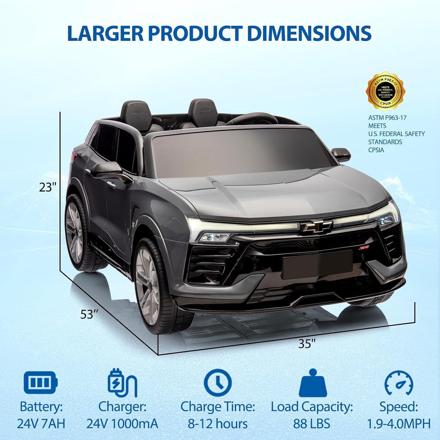 Jojoka Baby Car 24V 2-Seater SUV Licensed Chevrolet Blazer Ride On Toy w/Parent Remote Control,4xSpring Suspension, Wireless Music, Electric Vehicle Car for Kids Ages 3-8,Gray