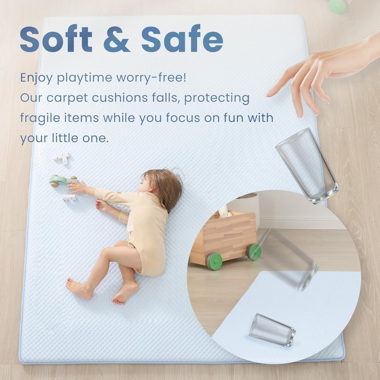 Baby Play Mat for Summer, 1.3 Thick Extra Large Memory Foam Cooling Floor Tummy Time Mat, Soft & Breathable, Non-Slip Rectangular for Toddlers’ Playtime & Rest(Light Blue,79"x118")