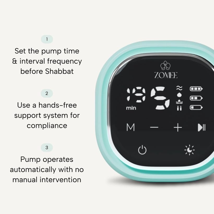 Zomee Z2 Double Electric Breast Pump - Shabbat Mode Edition - Portable, Hands Free Pumping Hospital Grade Wearable Breast Pump Including; Black Bamboo Pumping Bra (XL)