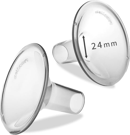 PumpMom 24mm Breast shields for Medela Breast Pump parts, Replace Flange compatible with Medela Accessories, Not Original PersonalFit Flex Breast Shield, Not Original Freestyle Pump Parts, 2pcs (24mm)