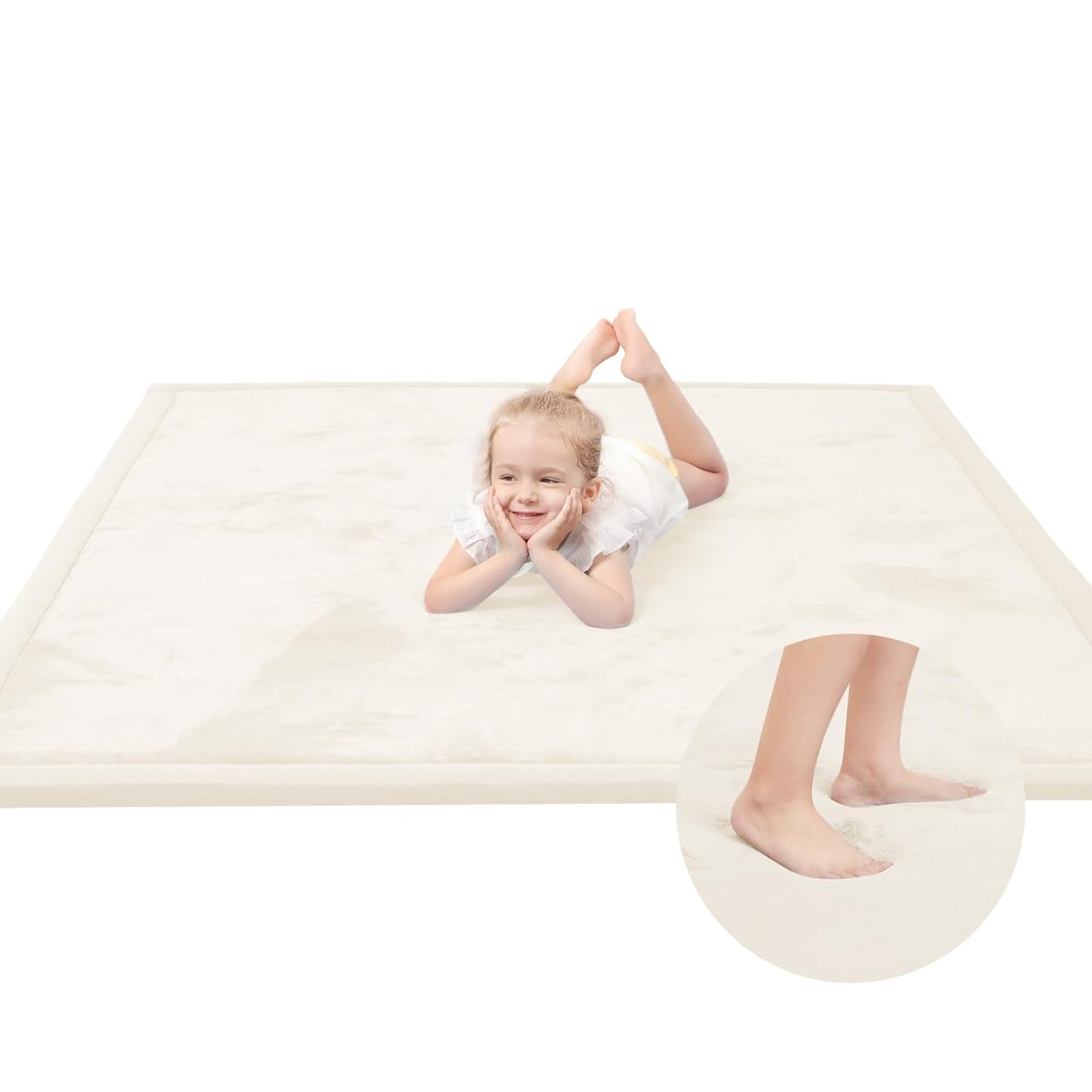 Baby Play Mat for Floor,1.3" Thick Memory Foam Tummy Time Mat,Water Repellent Soft Velvet Nursery Rug,Extra Large Non Slip for Crawling,Toddlers,Infants,Kids,Tatami Style for Living Room(Cream)