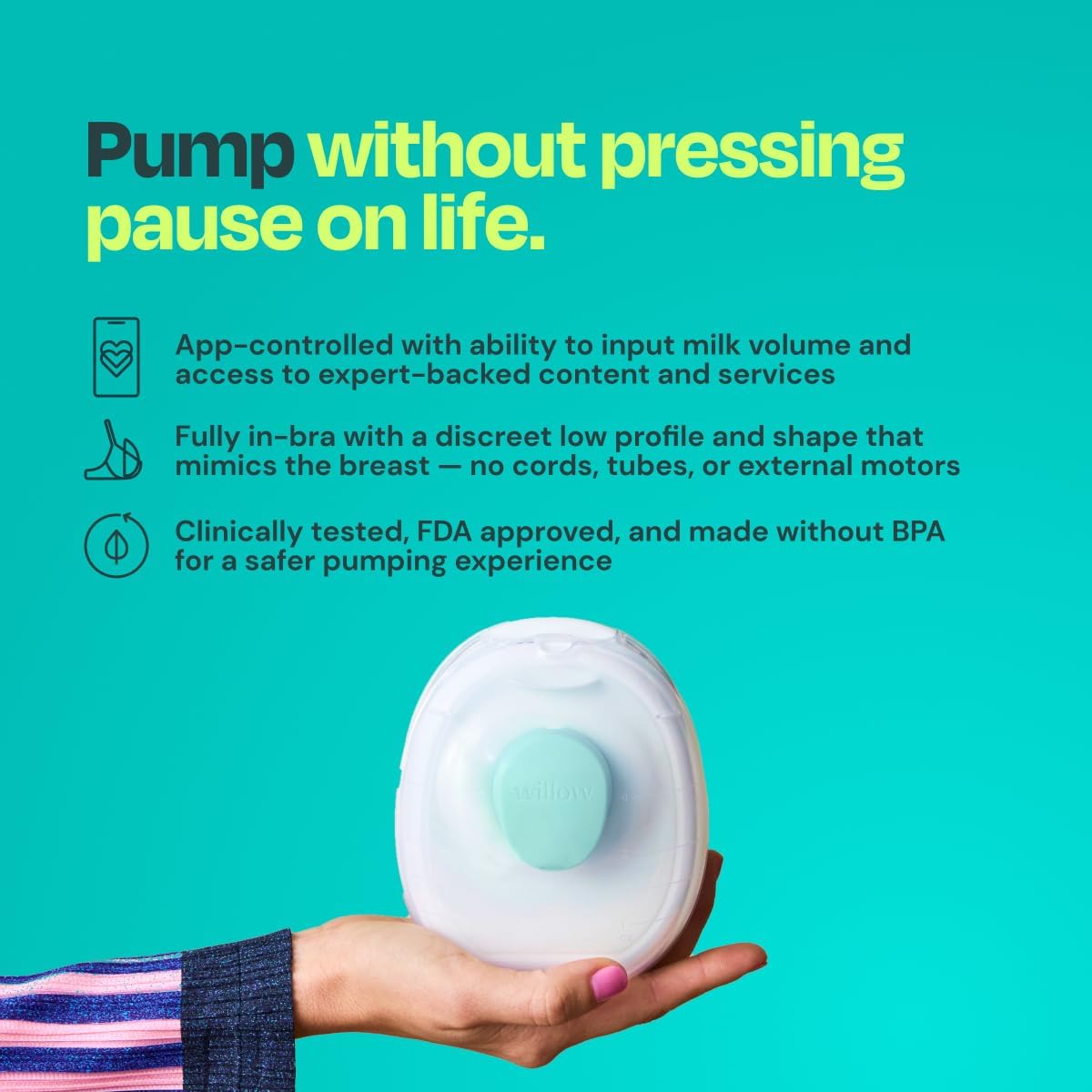 Willow - Go Double Hands Free Breast Pump w/Milk Bags and Glass Milk Pitcher Bundle