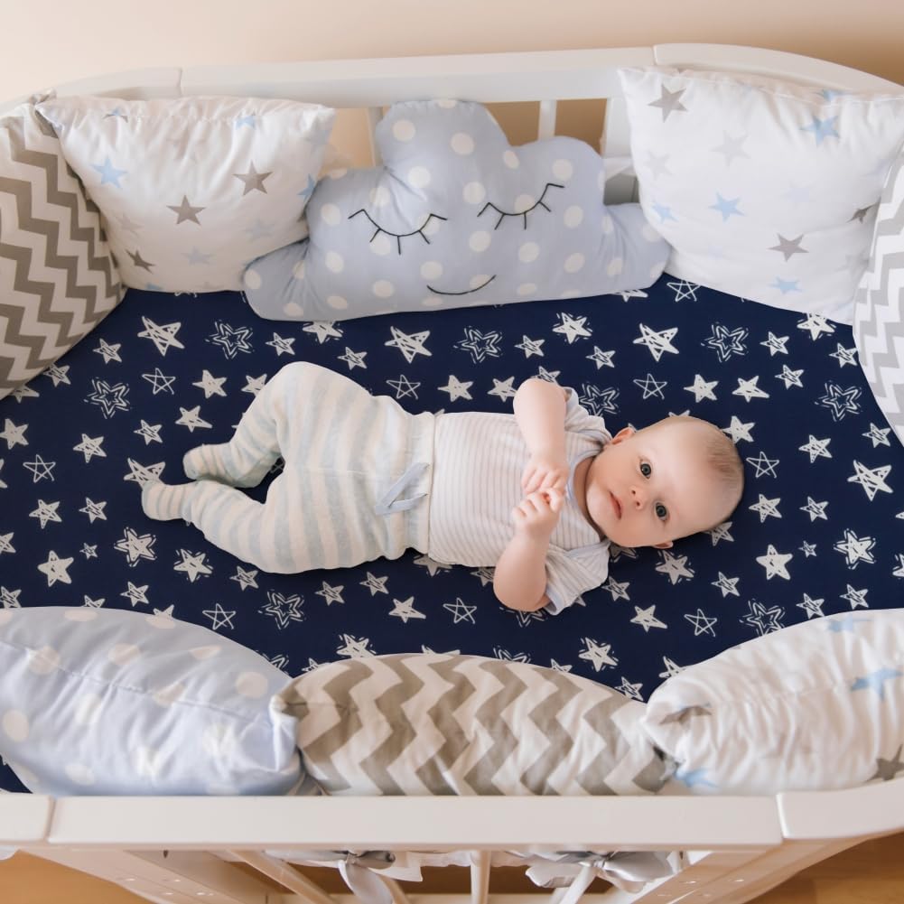 4 Pack Breathable Bassinet Sheets for Baby Boys Neutral Unisex Soft Bassinet Fitted Sheets for Toddler Travel Bassinet (Sky)