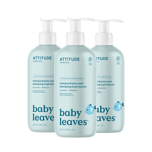 ATTITUDE 2-in-1 Shampoo and Body Wash for Baby, EWG Verified, Dermatologically Tested, Vegan, Good Night, 16 Fl Oz (Pack of 3)