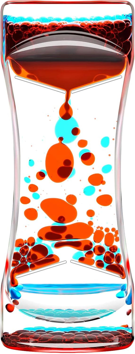 Red Blue Liquid Motion Bubbler Timer Set of 1 for Sensory Toys, Fidget Liquid Timer for Kids Adults, Autism Toys, Relaxing Activity, Oil Water Home Office Desk Toys, Stocking Filler Gift