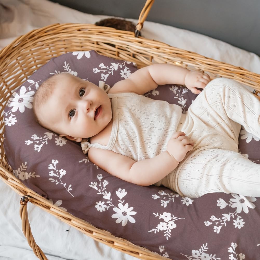 4 Pack Baby Girl Bassinet Sheets Set Soft Fitted Floral or Elephant Theme Baby Girl Mattress Covers Breathable Toddler Bed Sheets for Infant or Newborn Girls (Flower, Bassinet Sheets)