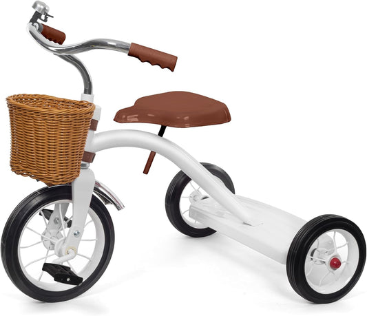 KRIDDO Classic All Metal Toddler Trike, Gift for Boys and Girls Ages 2 to 4 Year Old, Tricycle for 1 to 3 Year Olds, Sturdy Rear Deck, Deluxe Steer and Ergonomics Grip, Indoor and Outdoor, White