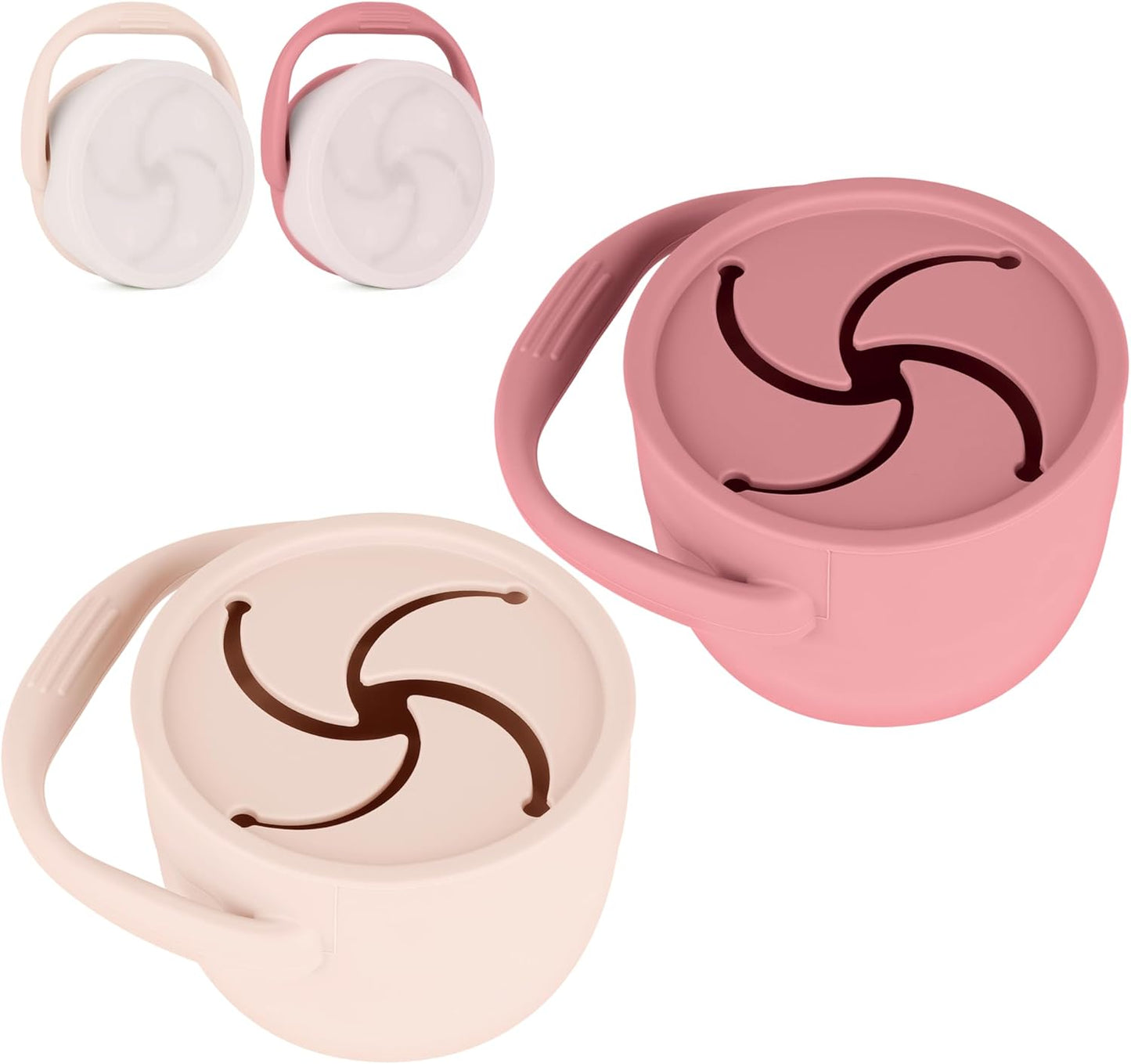 Silicone Snack Cups for Toddlers, Snack Containers with Lids, Foldable Baby Food Catcher with Holders and Dustproof Lid, 2 Pack (Color 1)