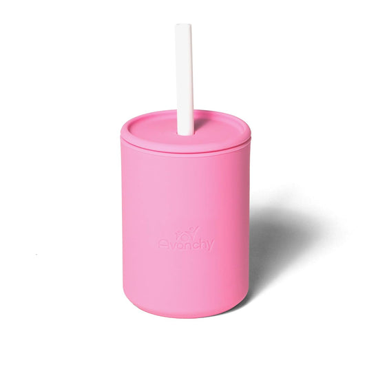 Avanchy Silicone Training Sippy Cup with Straw Lid – Tiny Cup for Babies 6+ Months to Toddlers 1 Year Old – 5 oz Infant Water Cup for Baby Led Weaning, Pink