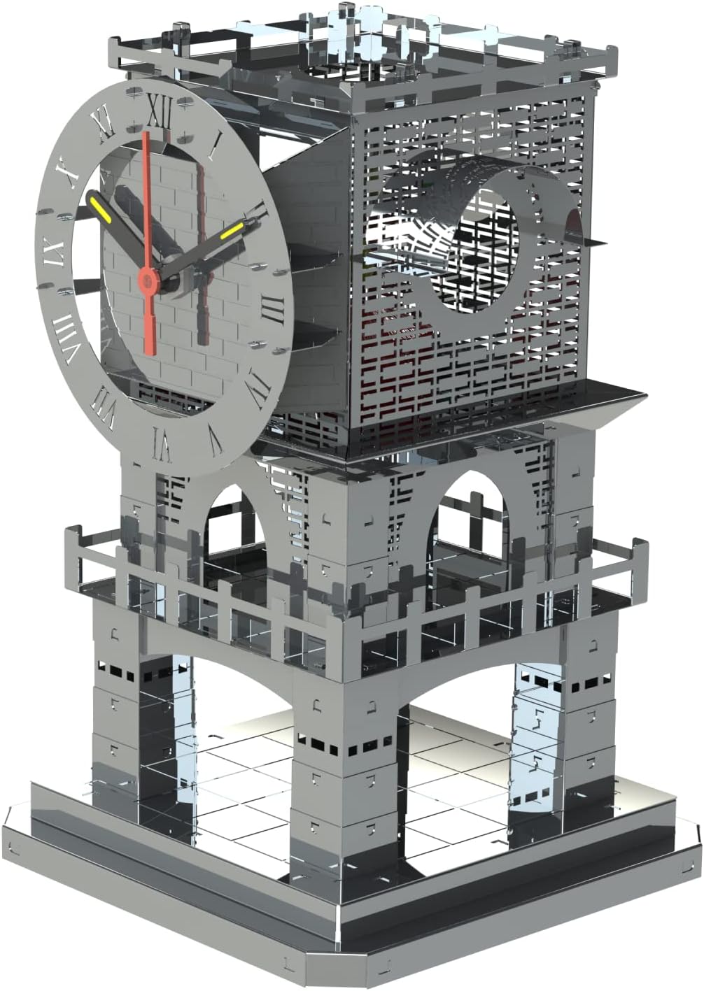 METAL-TIME 3D Model Brain Teaser Puzzle Stainless Steel Metal Craft Desk & Shelf Clock Kit Enjoyable DIY Construction | Functioning Clock with Fluorescent Arrows & Candle Place Puzzle Master of Time