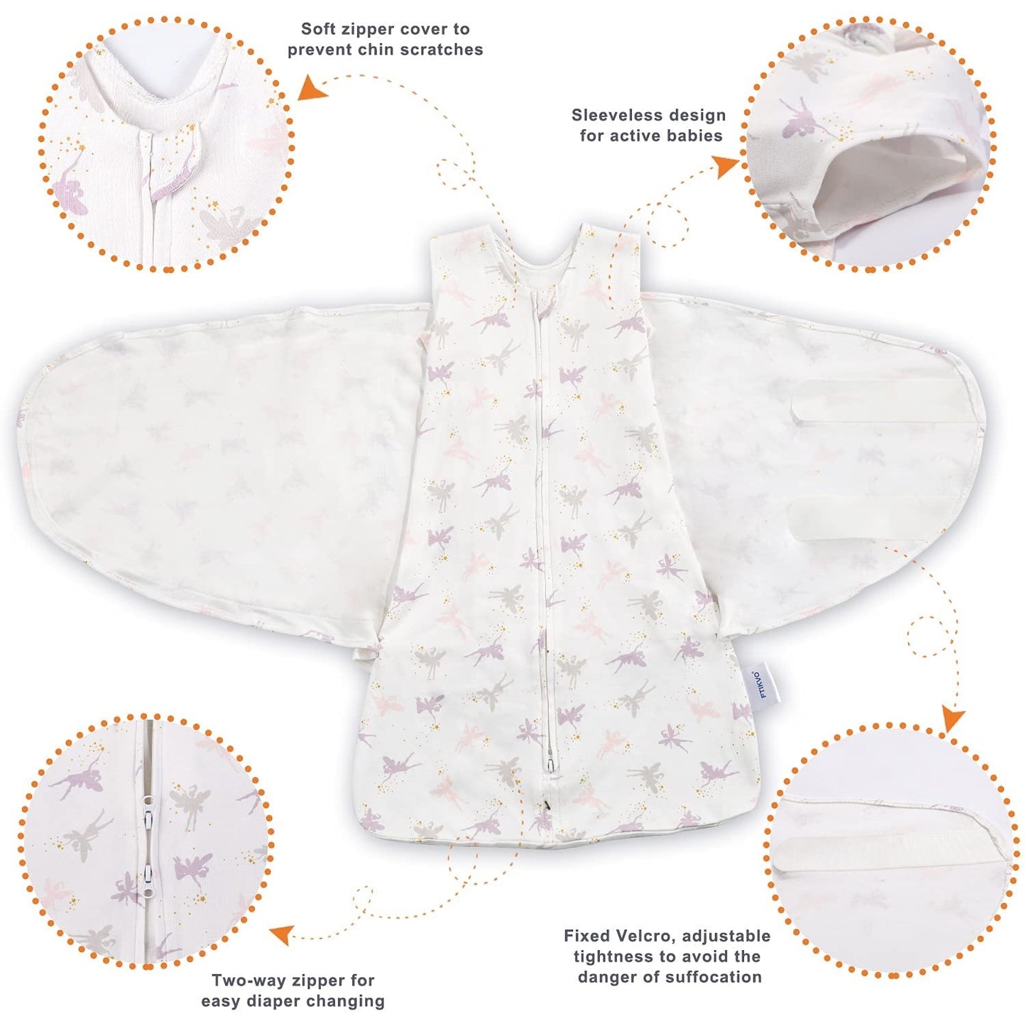 Swaddle-Blanket Baby Girl & Boy Swaddles Newborn Infant Transition 100% Cotton Wrap Blankets, 3-Way Adjustable Wearable Blanket, TOG 1.0 (Little Fairy 0-3 momth)