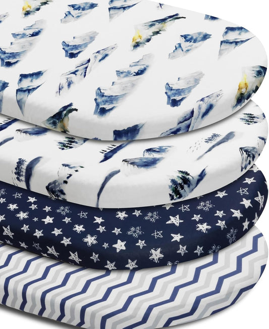 4 Pack Breathable Bassinet Sheets for Baby Boys Neutral Unisex Soft Bassinet Fitted Sheets for Toddler Travel Bassinet (Mountain)