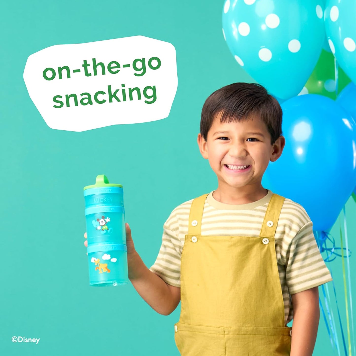 Whiskware Disney Stackable Snack Containers for Kids and Toddlers, 3 Stackable Snack Cups for School and Travel, Mickey and Pluto