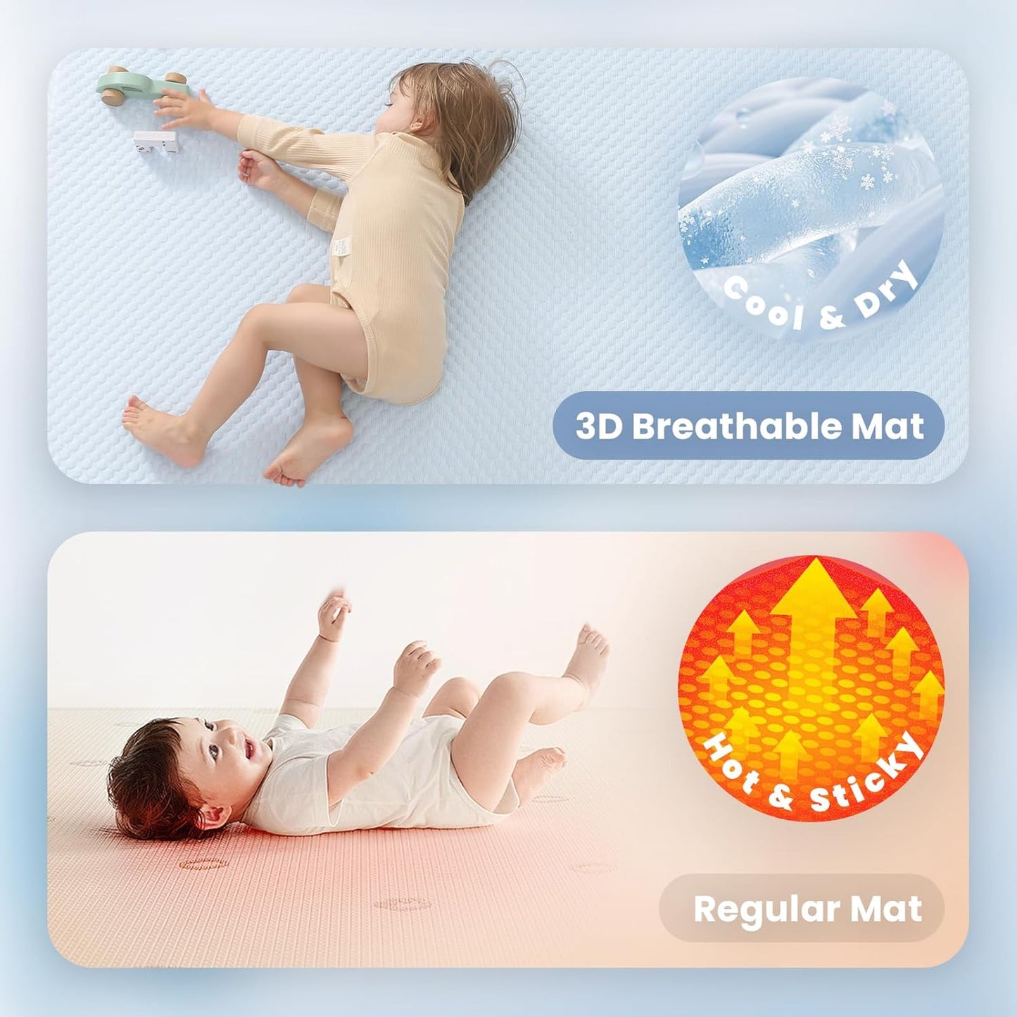 Baby Play Mat for Summer,1.3 Thick Memory Foam Cooling Floor Tummy Time Mat, Soft & Breathable, Non-Slip Rectangular for Toddlers’ Playtime & Rest(Light Blue,59"x79")