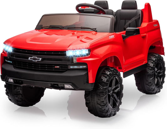 Hetoy 24V 2-Seater Truck Licensed Chevrolet Silverado Ride On Car Toy w/Parent Remote Control,4xSpring Suspension, 3 Speeds, Wireless Music, MP3 Player, Electric Vehicle Car for Kids, Red