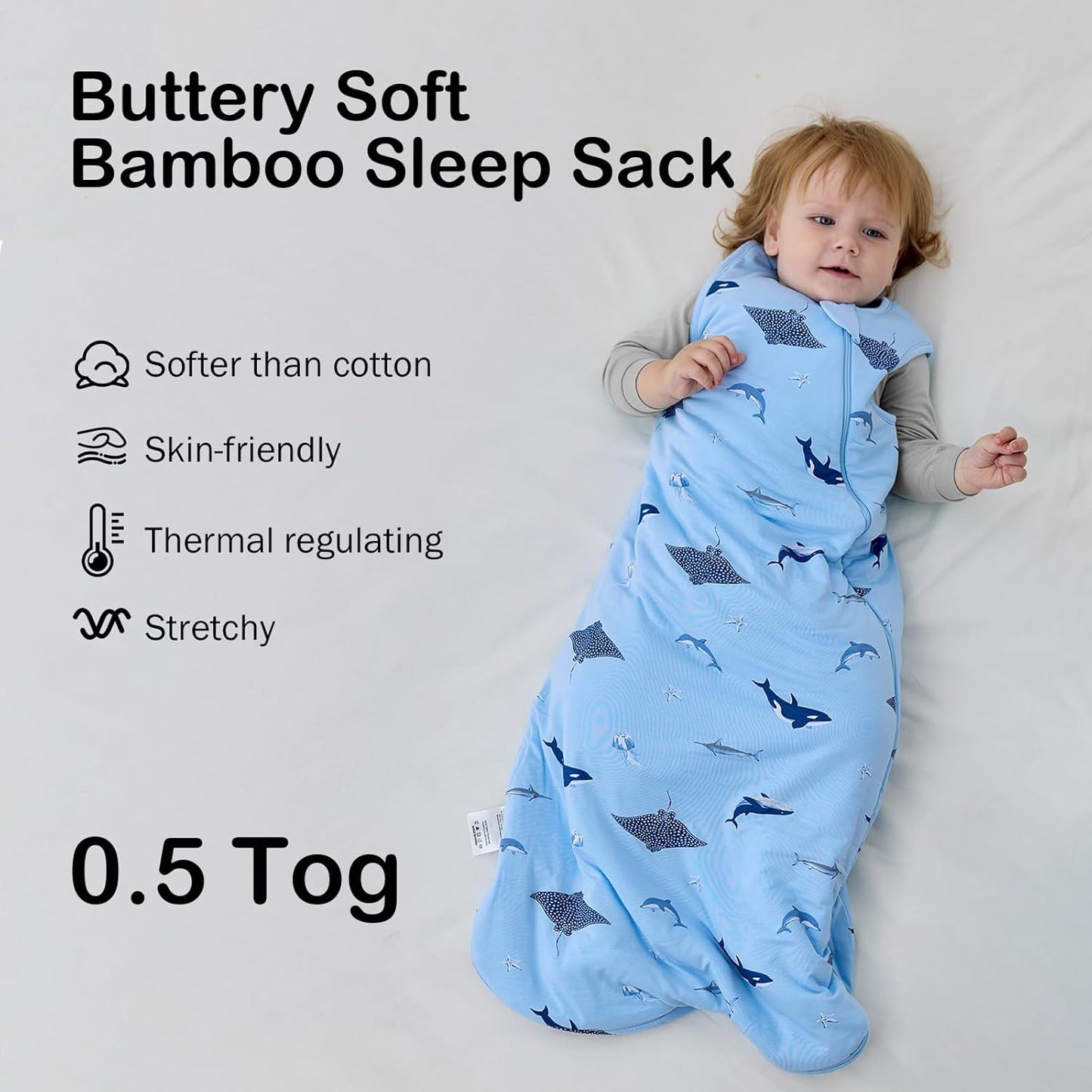 BubblePanda Rayon Made from Bamboo Sleep Sack 0-6 Months 0.5 Tog Soft Newborn Sleep Sack 3-6 Months for Infant Babies 2-Way Zipper Wearable Blanket Baby 0-3 Months