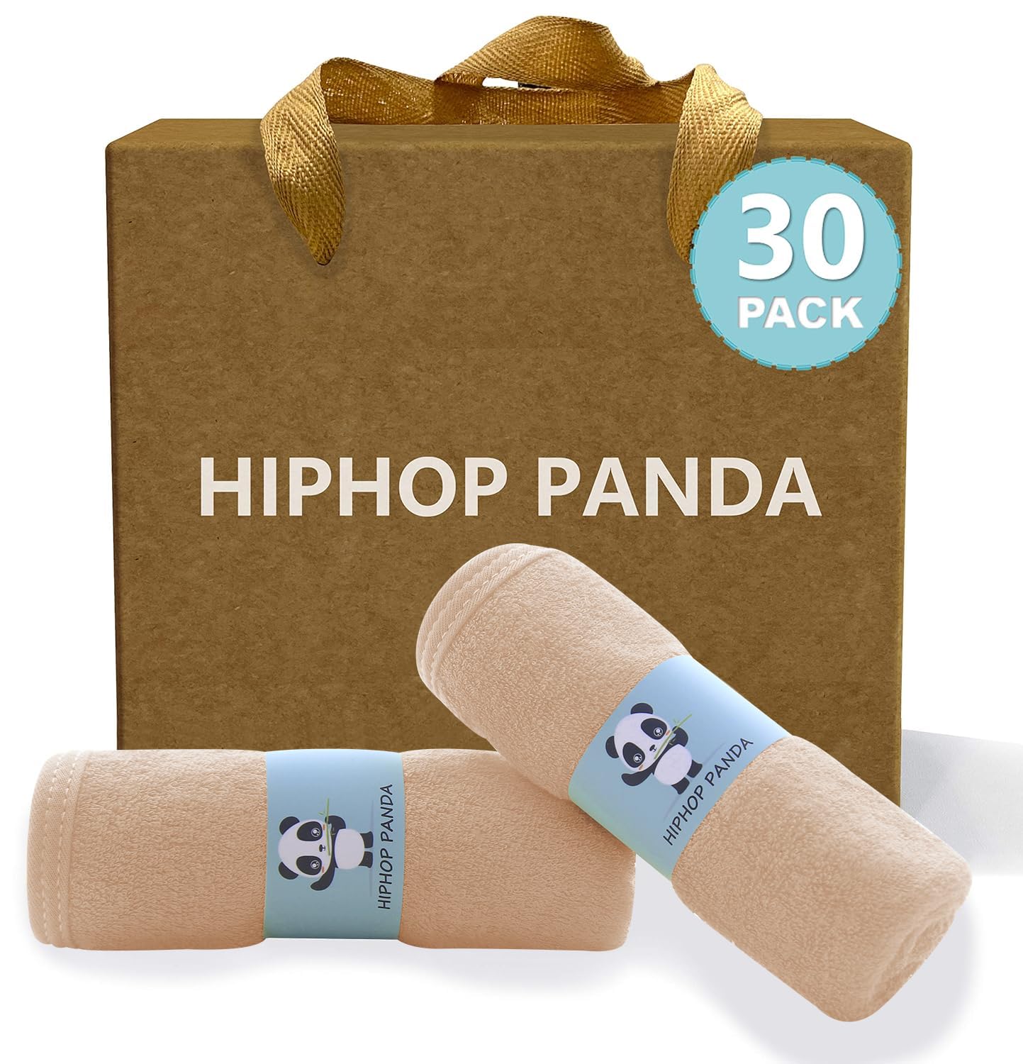 HIPHOP PANDA Baby Washcloths, Rayon Made from Bamboo - 2 Layer Ultra Soft Absorbent Newborn Bath Face Towel - Reusable Baby Wipes for Delicate Skin - Brown, 30 Pack