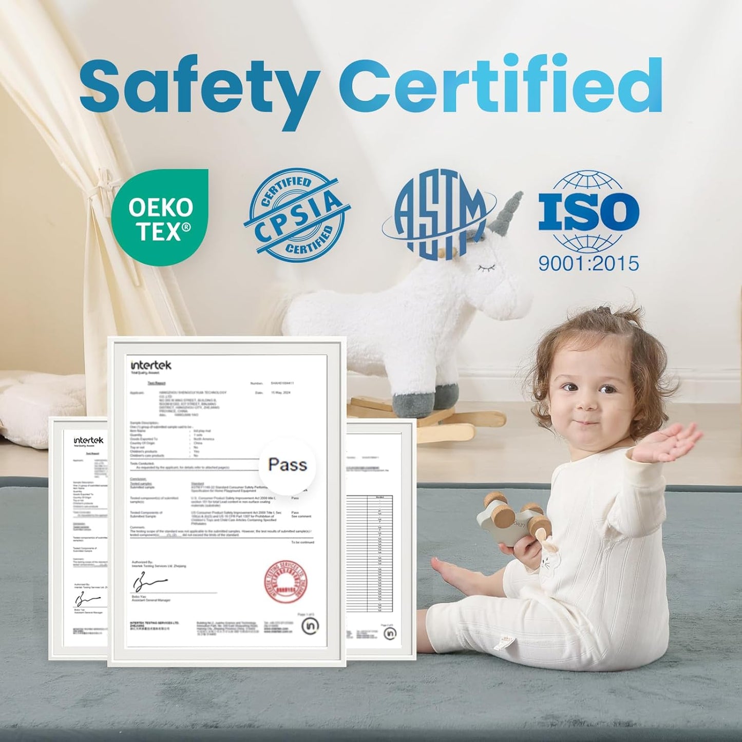 1.3" Thick Baby Play Mat for Floor Playpen,71x59 Large Foam Tummy Time Mat,Padded Support Soft Plush Nursery Rug for Infant,Kids Toddler Crawling Kick Activity (Light Grey)