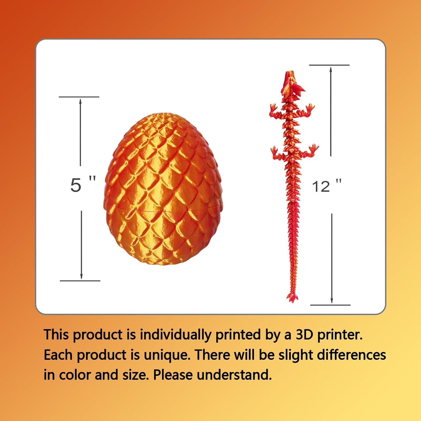 Dragon Egg ,Dragon Egg Fidget Surprise Toy with 3D Printed Dragon, Dragon Eggs with Dragon Inside Fidget Toy, 12" Dragon and Dragon Egg Toy Gifts for Autism and ADHD. (Laser Red)