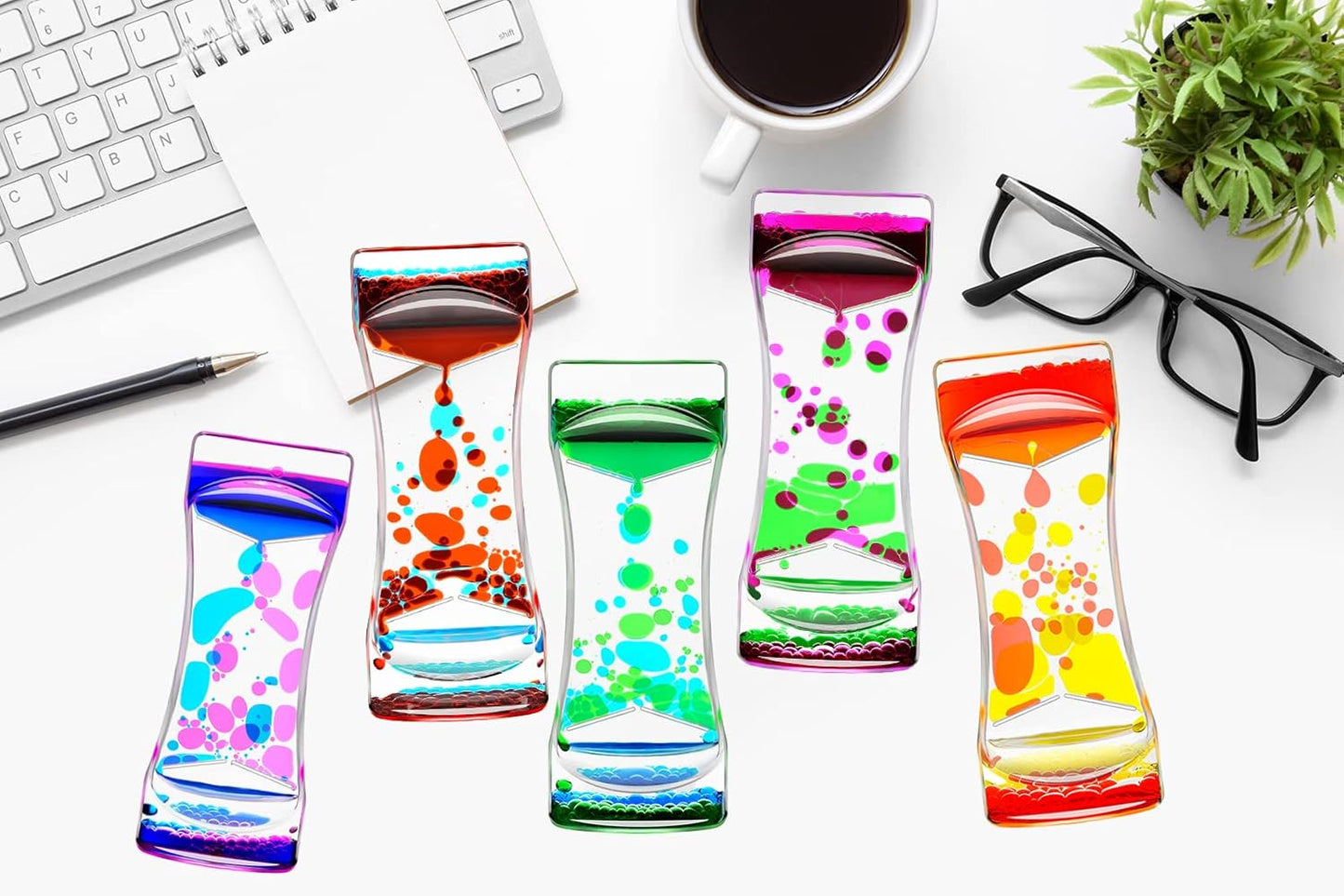 Liquid Motion Bubbler Timer 4 Pack, Hourglass Liquid Timer for Fidget Toy, Rainbow Color Oil Drop Water Timers for Autism Toys, Children Activity, Calm Relaxing ADHD Autism, Stress Relief