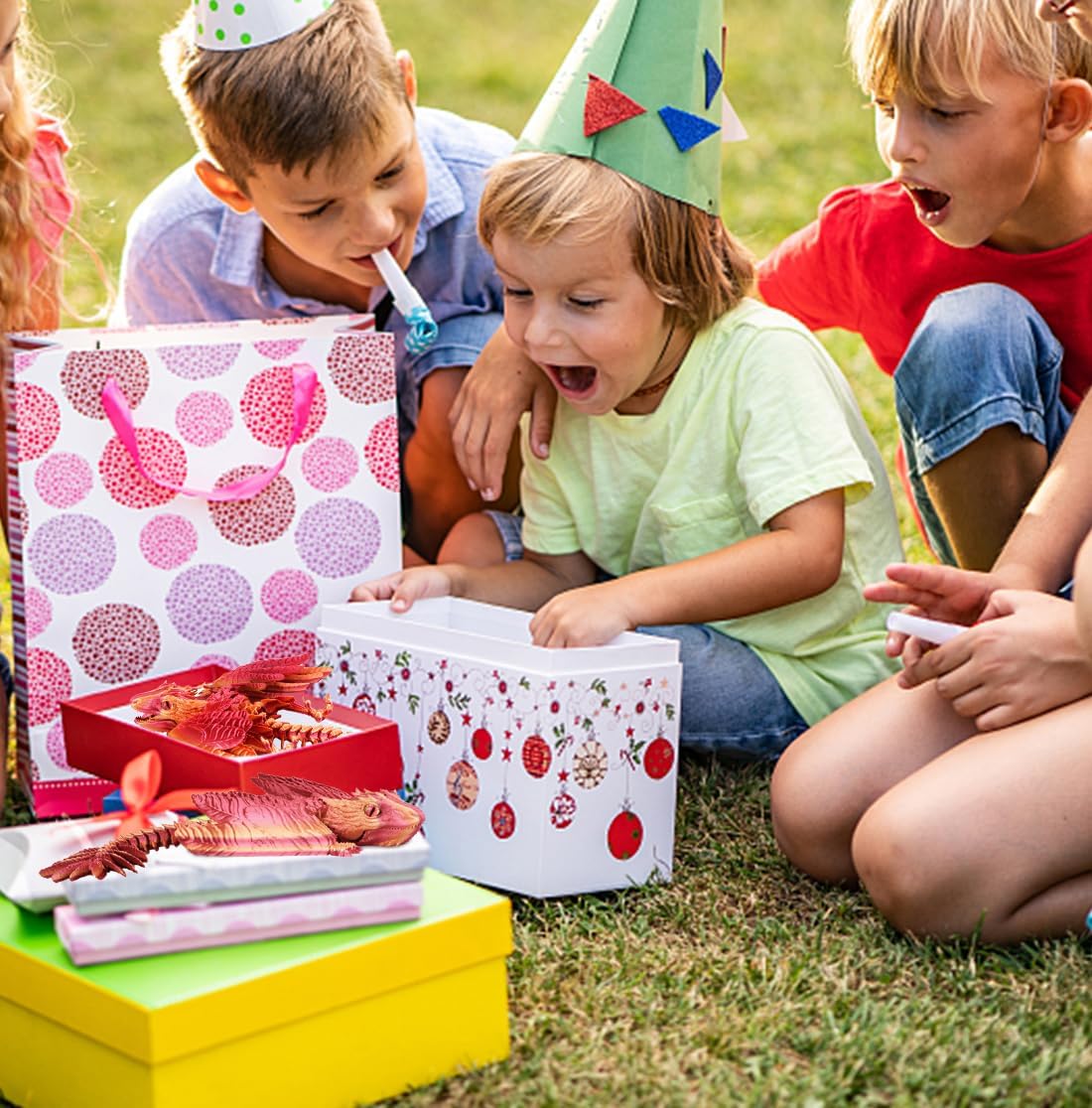 3D Printed Dragon with Wings 3D Printed Animals Articulated Dragon Fidget Dragon 3D Printed Toys Dragon Toy Desk Pets Home Office Decor (Orange)