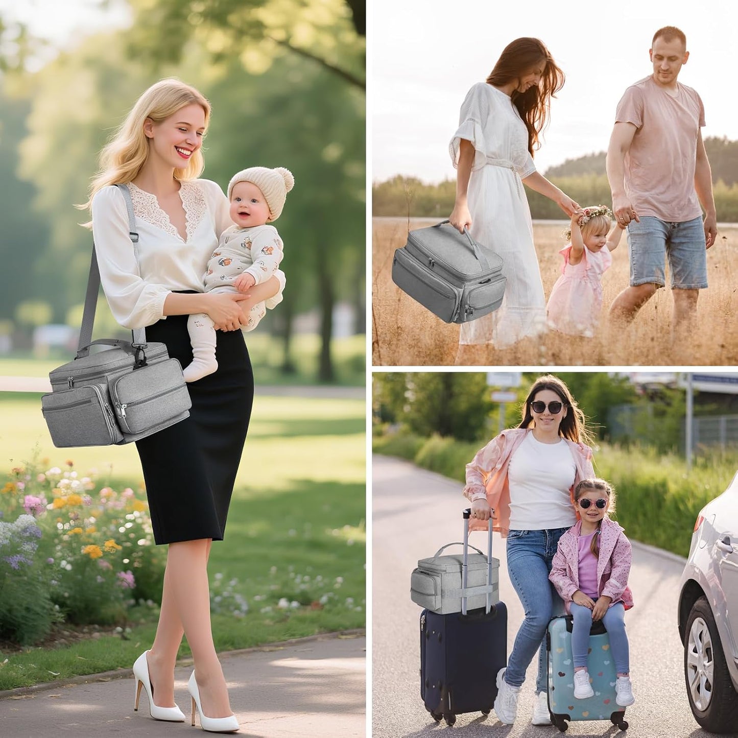 Breast Pump Bag for Spectra S1 S2 with Waterproof Mat, Breast Milk Cooler Bag for Pump Essentials, Pumping Bags for Working Mom Travel Camping, Grey