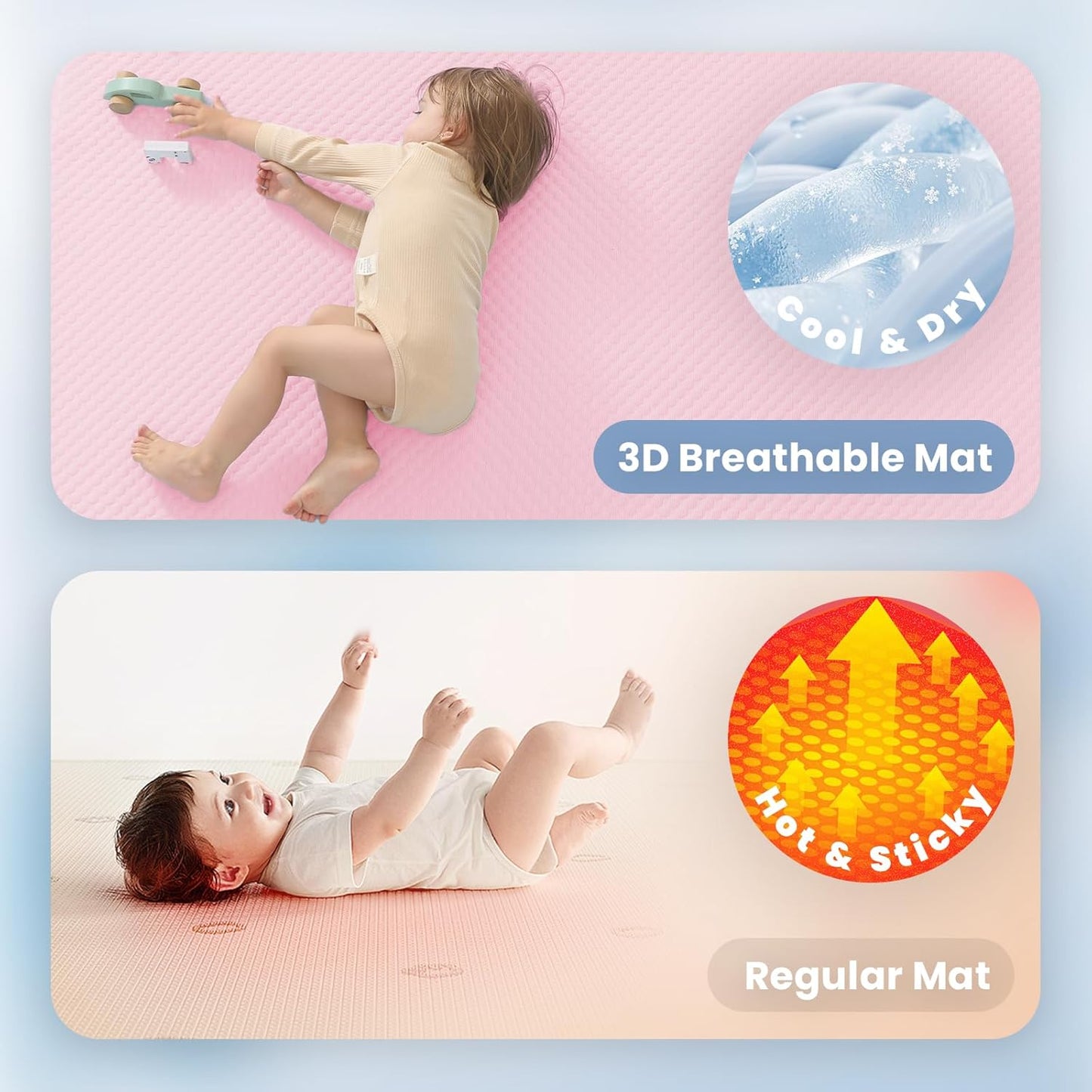 Baby Play Mat for Summer,1.3 Thick Memory Foam Cooling Floor Tummy Time Mat, Soft & Breathable, Non-Slip Rectangular for Toddlers’ Playtime & Rest(Pink,59"x79")