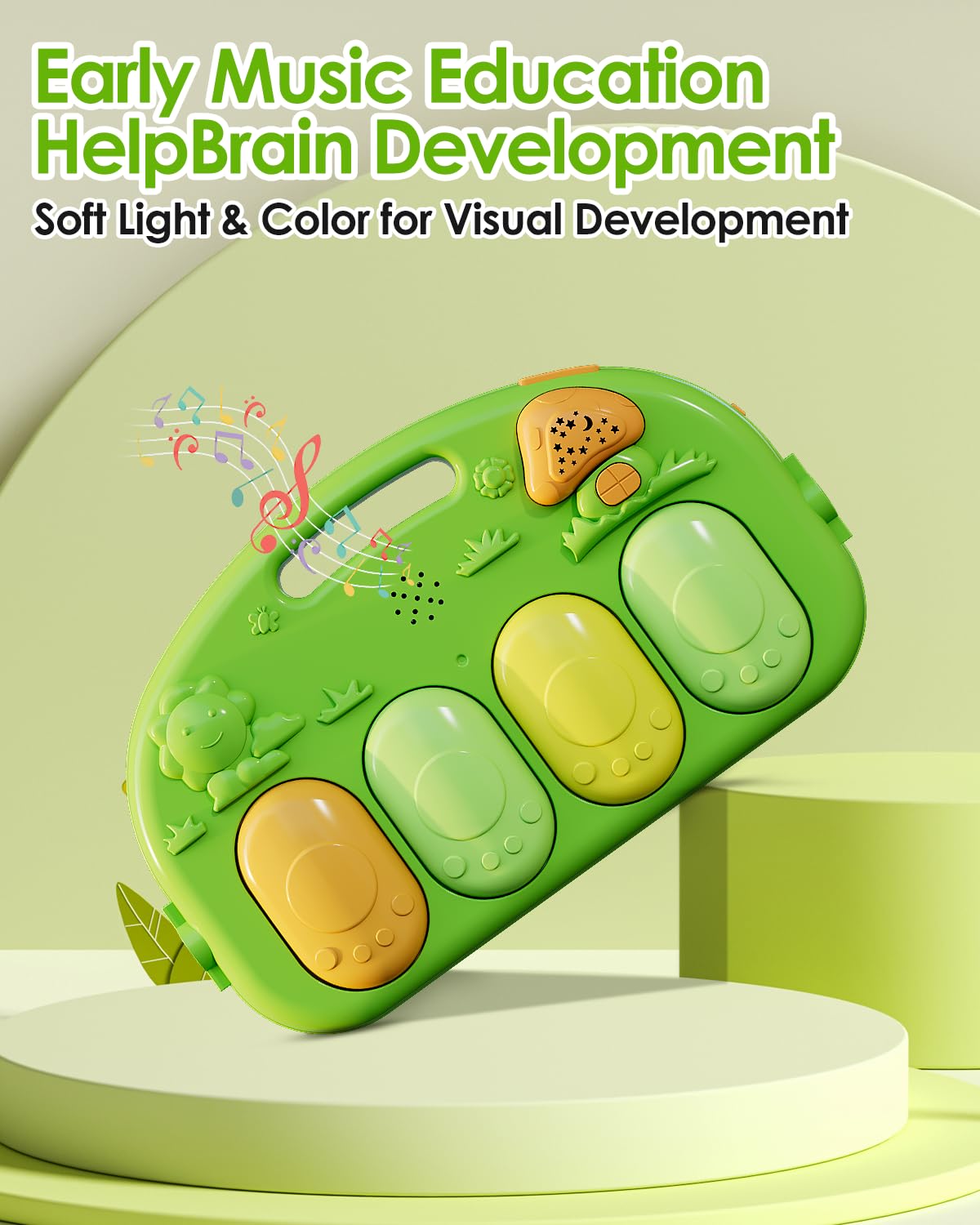 Dearlomum Baby Play Mat & Gym, Funny Piano Tummy Time Activity Mat with 5 Sensory Toys, Music & Lights - Boy & Girl Gifts (0-12 Months, Green)