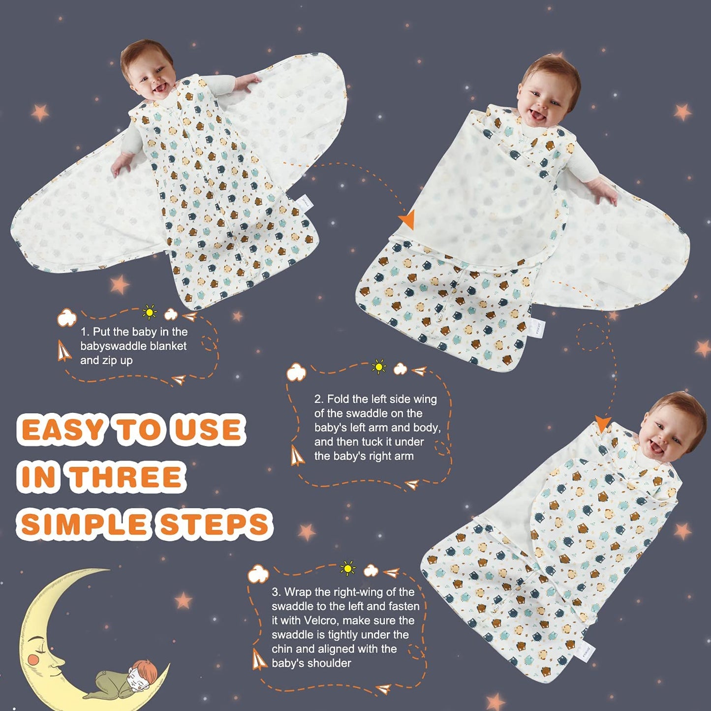 Swaddle-Blanket Baby Girl & Boy Swaddles Newborn Infant Transition 100% Cotton Wrap Blankets, 3-Way Adjustable Wearable Blanket, TOG 1.0 (Owl 0-3 Month)