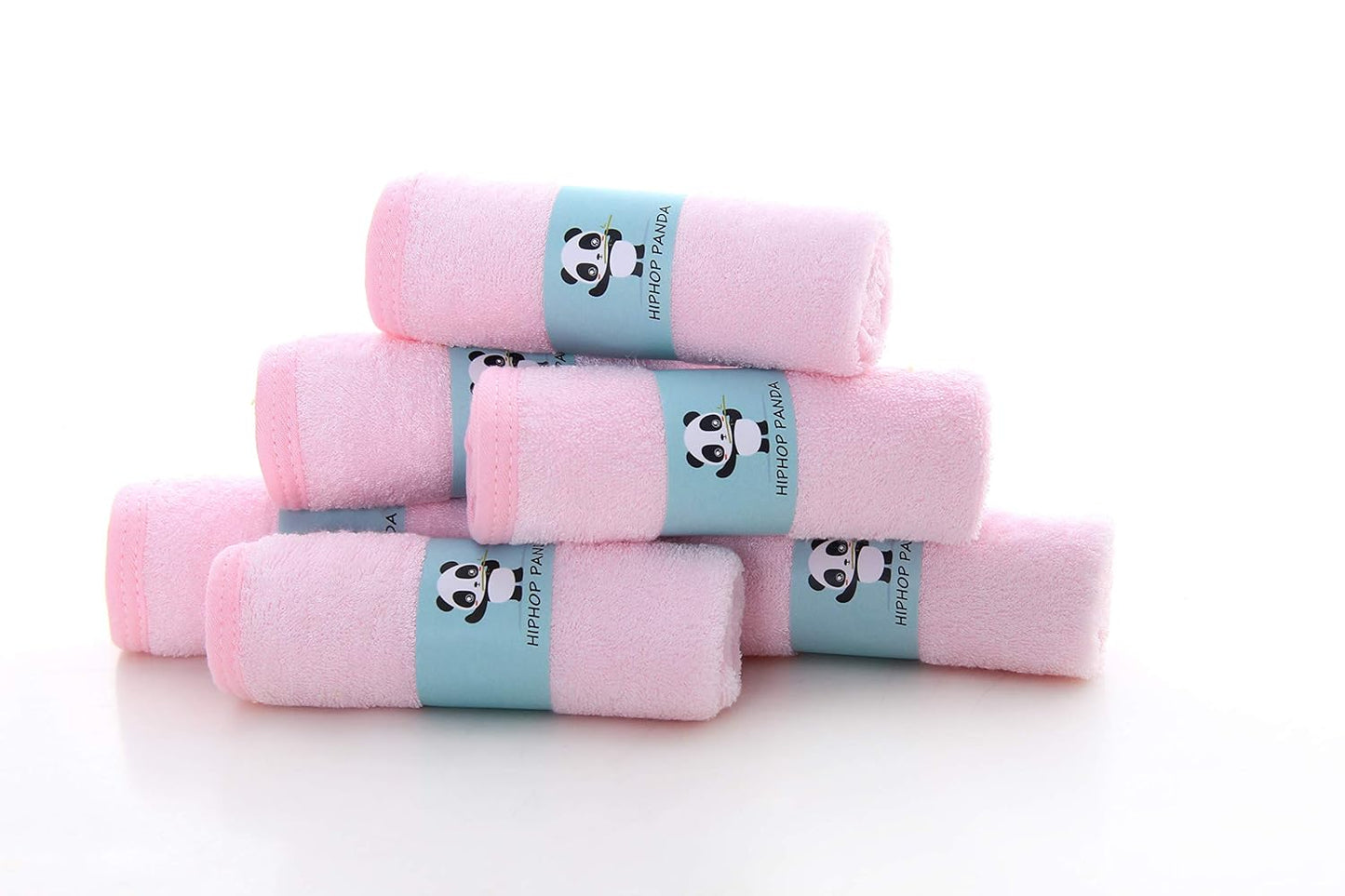 HIPHOP PANDA Baby Washcloths, Rayon Made from Bamboo - 2 Layer Ultra Soft Absorbent Newborn Bath Face Towel - Reusable Baby Wipes for Delicate Skin - Pink, 6 Pack
