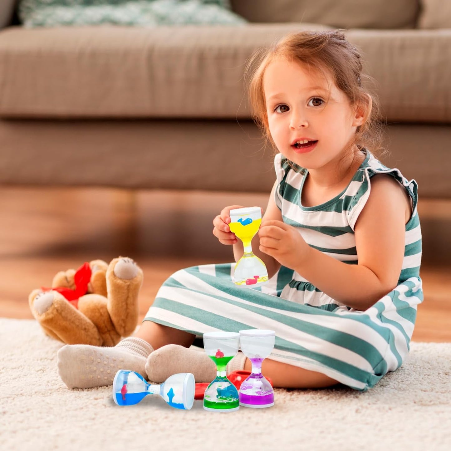 Liquid Motion Timers for Kids, Set of 3, Sensory Bubble Toys for Toddlers (BIUE)