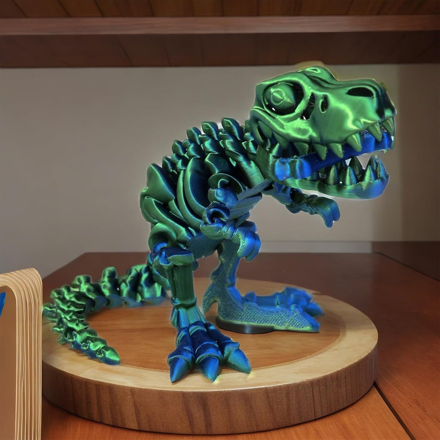 3D Printed Dinosaur Bone Skeleton Tyrannosaurus Rex with Movable Jaw Fidget Dinosaur Toys Full Articulated Dinosaur Executive Desk Toys Home Office Decor, Green