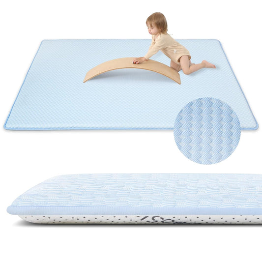 Baby Play Mat for Summer,1.3 Thick Memory Foam Cooling Floor Tummy Time Mat, Soft & Breathable, Non-Slip Rectangular for Toddlers’ Playtime & Rest(Light Blue,39"x59")
