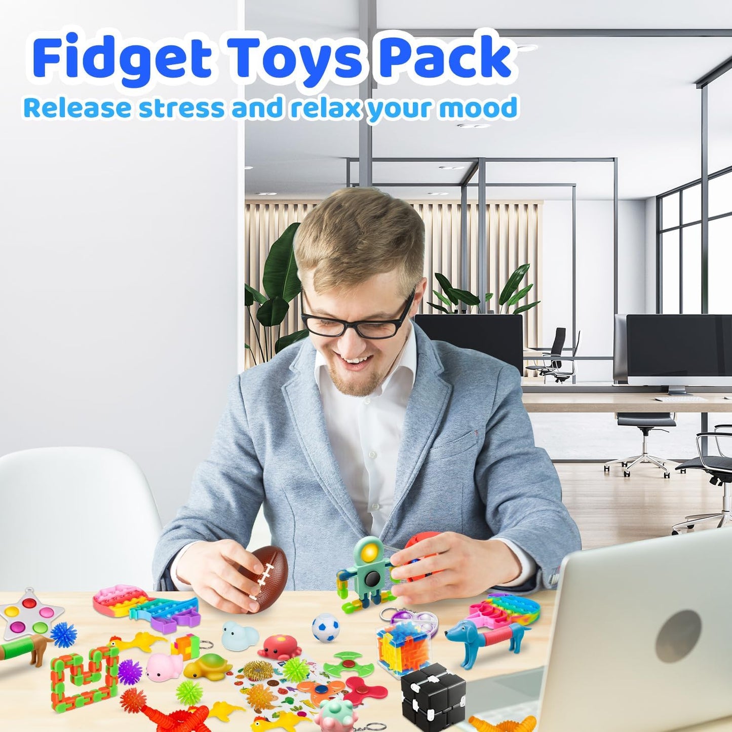 (100 Pcs) Fidget Toys Pack, Party Favors Stress Relief & Anxiety Relief Sensory Toy， Classroom Prizes Pinata Filler Treasure Box，Autistic ADHD Toys ，Stocking Stuffers Gifts for Kids Boys Girls Teens