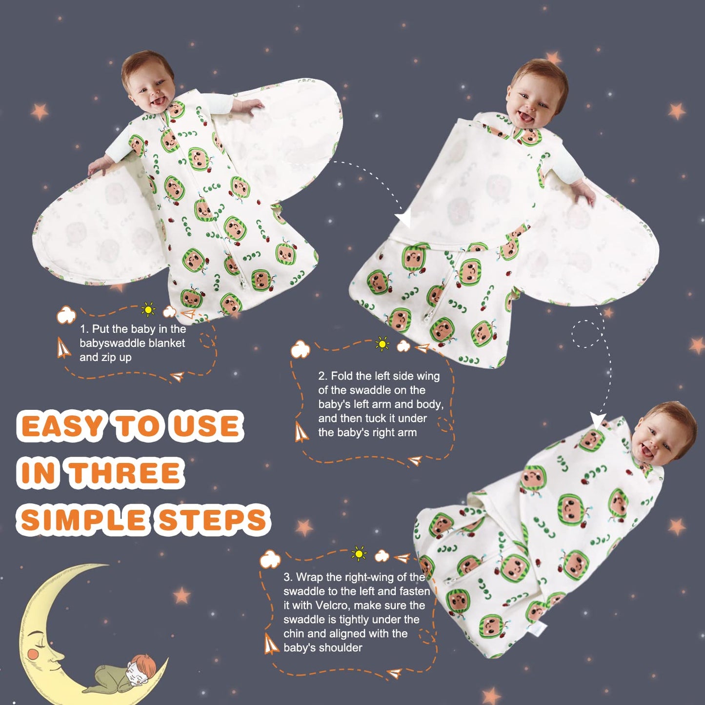 Swaddle-Blanket Baby Girl & Boy Swaddles Newborn Infant Transition 100% Cotton Wrap Blankets, 3-Way Adjustable Wearable Blanket, TOG 1.0 (Watermelon 0-3 Month)