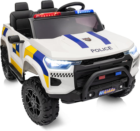 24V 10Ah Electric Police SUV Car Ride-On Toy for Big Kids, 4WD 2-Seater w/Parental Remote Control, 5Mph Max Speed - White