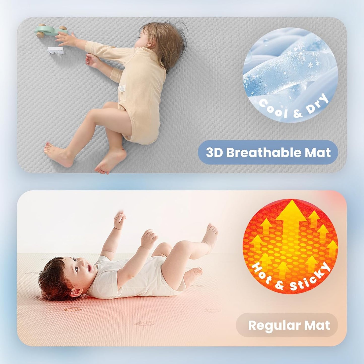 Baby Play Mat for Summer,1.3 Thick Memory Foam Cooling Floor Tummy Time Mat, Soft & Breathable, Non-Slip Rectangular for Toddlers’ Playtime & Rest(Grey,59"x79")