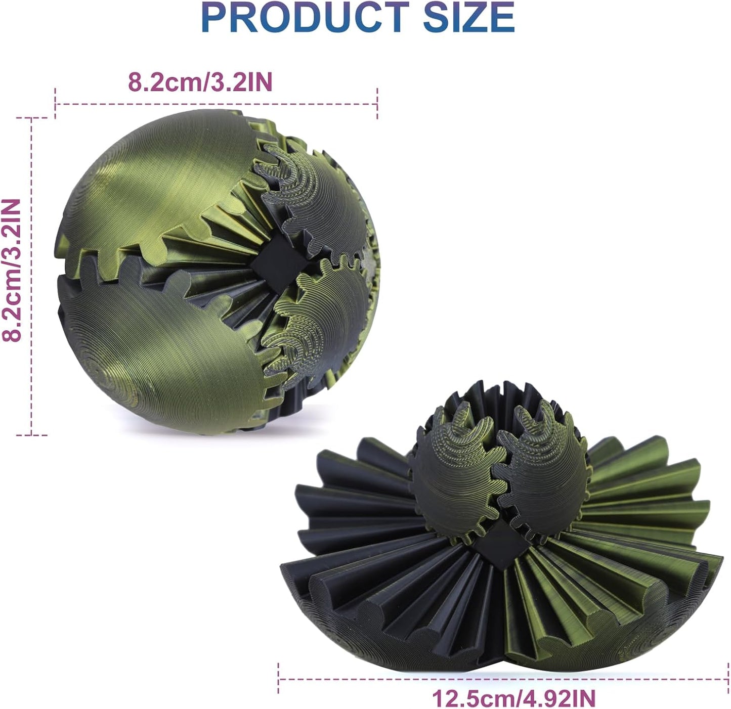 Gear Ball, Gear Sphere, 3D Printed Gear Ball Spin Ball Cube Fidget Toys GearSphere Ball, Stress Ball, Gear Sphere Desk Toy, Fidget Ball, Gear Toy for Stress and Anxiety Relaxing (Laser Color G)