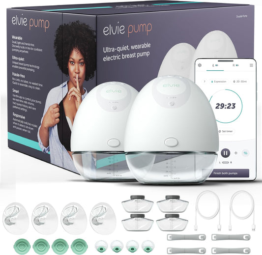 Elvie - Double, Wearable Breast Pump w/App - The Smallest & Quietest - Portable - Hands Free & Discreet - Automated w/Four Personalized Settings - Includes 3 Sets of Breast Shields