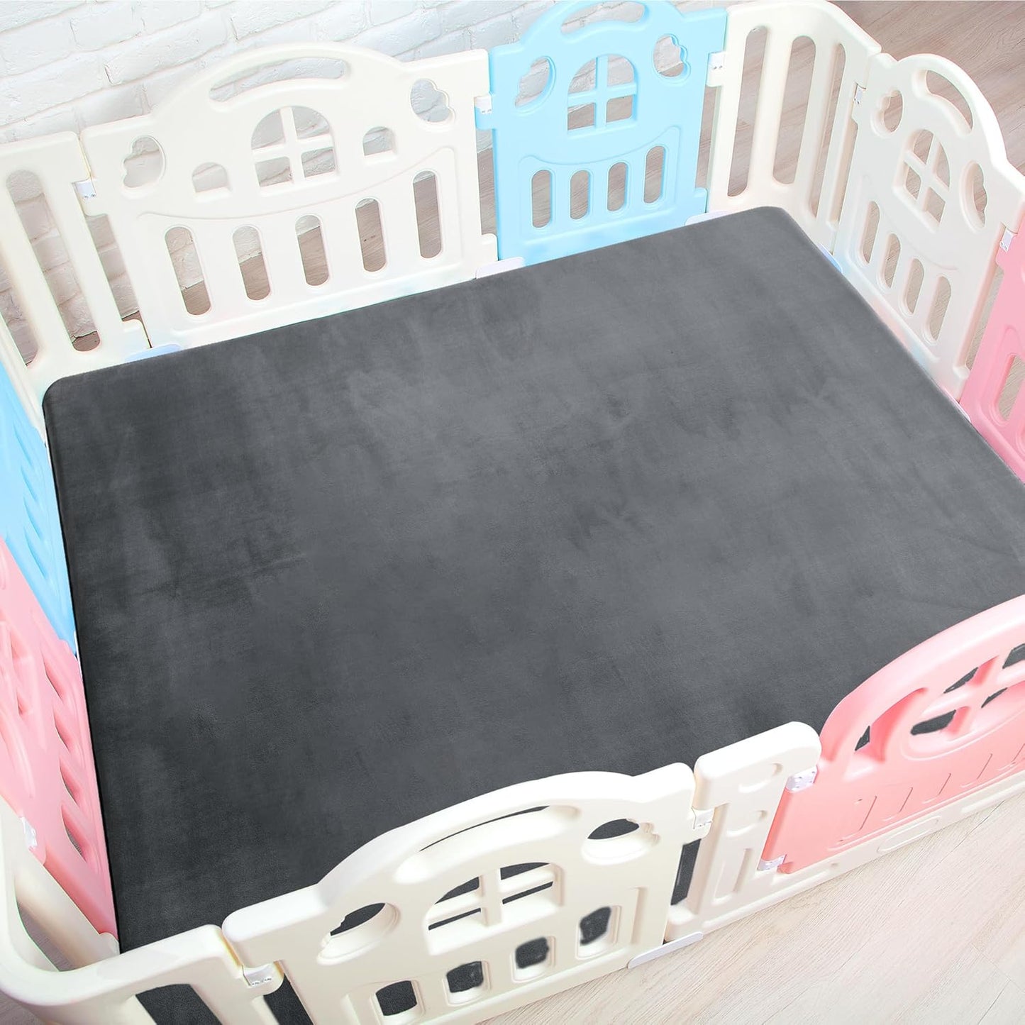 BALAPET Thick Memory Foam 50x50 Play Mat for Playpen, Super Soft Velvet Portable Baby Playpen Mat for Kids Toddler Crawling and Play, Non-Slip Bottom Playmat, Dark Grey