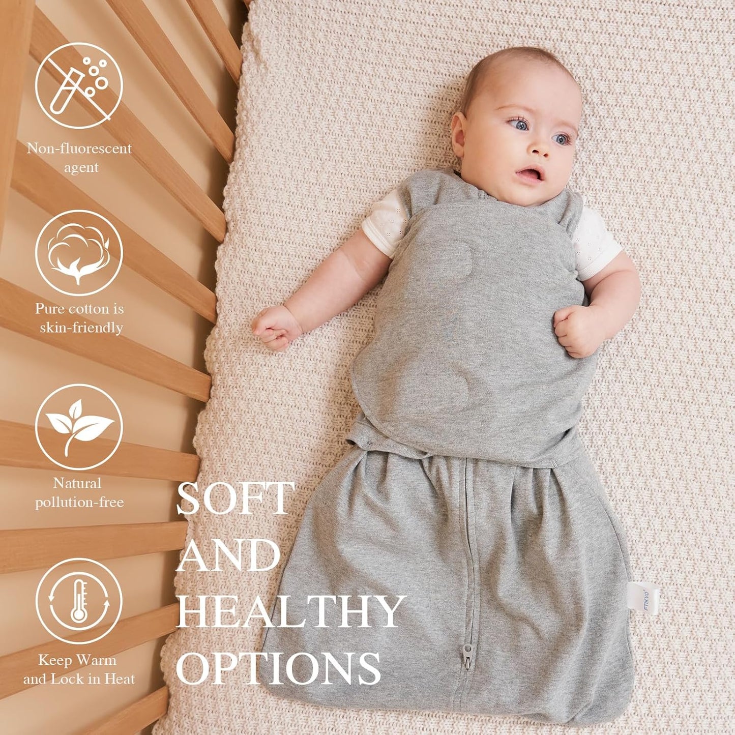 Swaddle-Blanket Baby Girl & Boy Swaddles Newborn Infant Transition 100% Cotton Wrap Blankets, 3-Way Adjustable Wearable Blanket, TOG 1.0 (Grey, 3-6 Month)