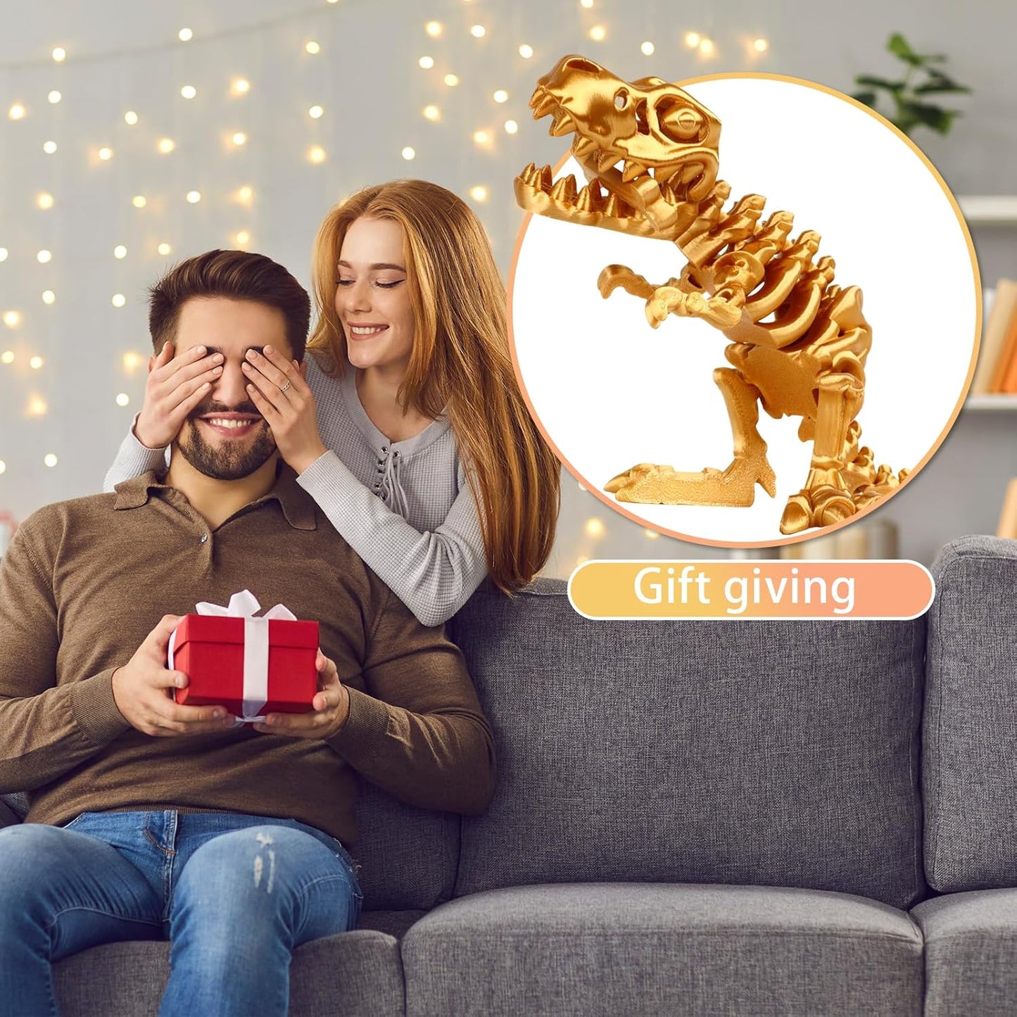 3D Printed Dinosaur Bone Skeleton Tyrannosaurus Rex with Movable Jaw Fidget Dinosaur Toys Full Articulated Dinosaur Executive Desk Toys Home Office Decor, Yellow