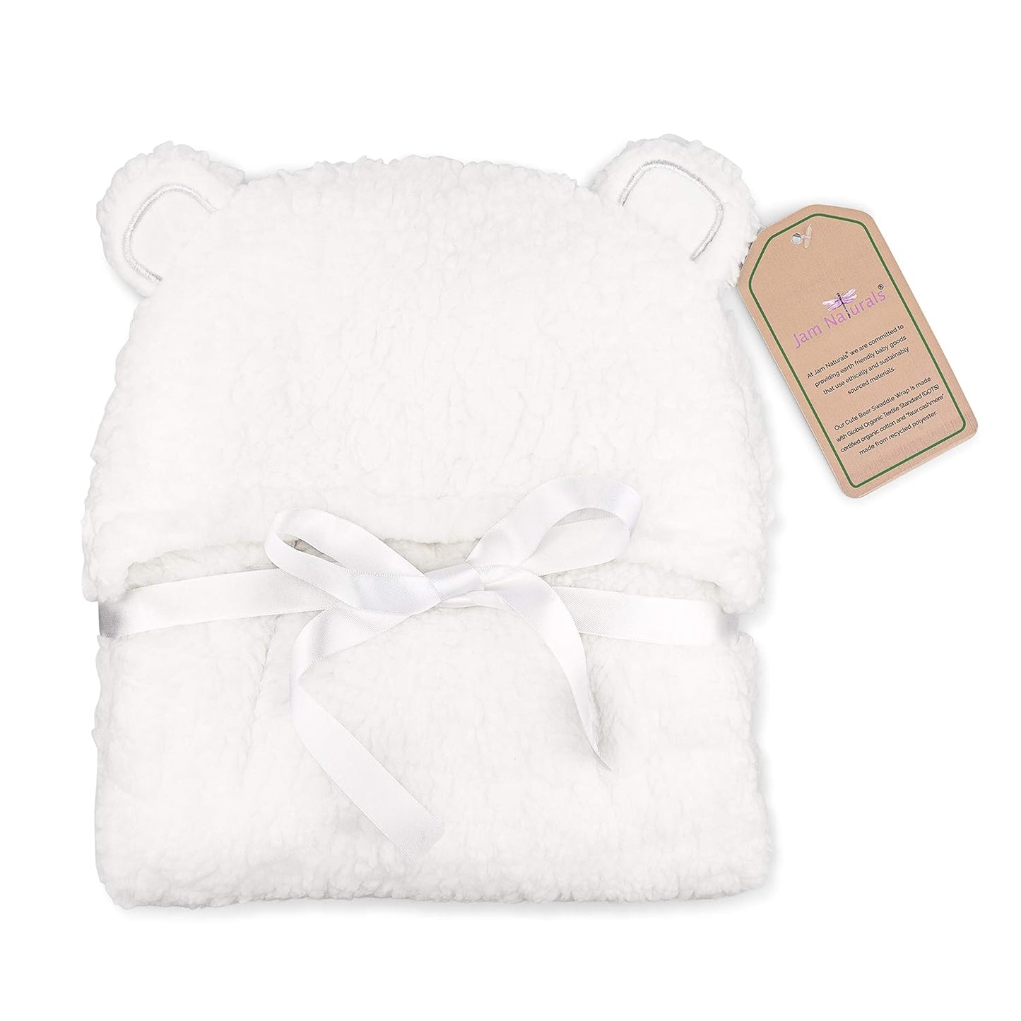 Jam Naturals-Cute Bear Organic Newborn Swaddle Wrap- Gender Neutral Soft Baby Blanket (White, 3-6m)