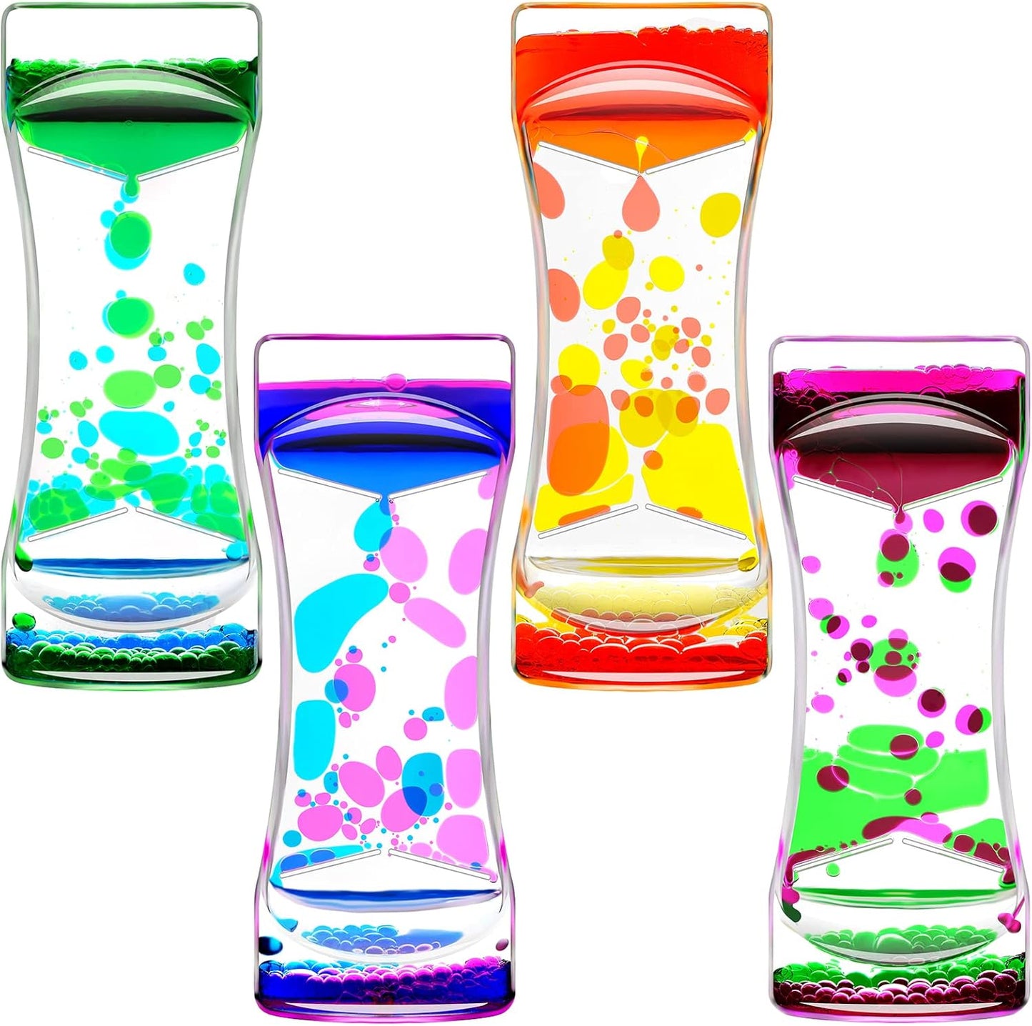 Liquid Motion Bubbler Timer 4 Pack, Hourglass Liquid Timer for Fidget Toy, Rainbow Color Oil Drop Water Timers for Autism Toys, Children Activity, Calm Relaxing ADHD Autism, Stress Relief