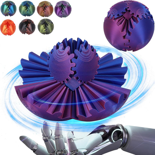Gear Ball, Gear Sphere, 3D Printed Gear Ball Spin Ball Cube Fidget Toys GearSphere Ball, Stress Ball, Gear Sphere Desk Toy, Fidget Ball, Gear Toy for Stress and Anxiety Relaxing (Laser Color C)