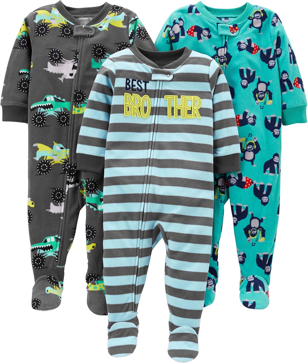 Simple Joys by Carter's Toddlers and Baby Boys' Loose-Fit Flame Resistant Fleece Footed Pajamas, Pack of 3