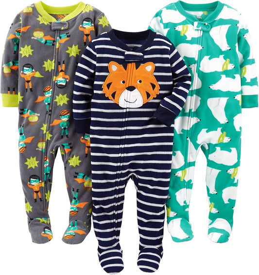 Simple Joys by Carter's Toddlers and Baby Boys' Loose-Fit Flame Resistant Fleece Footed Pajamas, Pack of 3